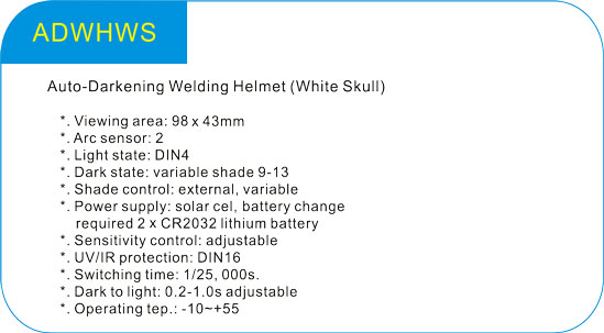  Auto-Darkening Welding Helmet(White Skull) 